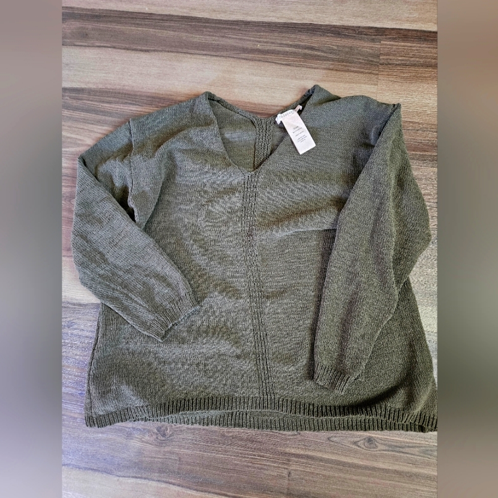 Philosophy Women's Green Long Sleeve V-Neck Knitted Pullover Sweater Size XL